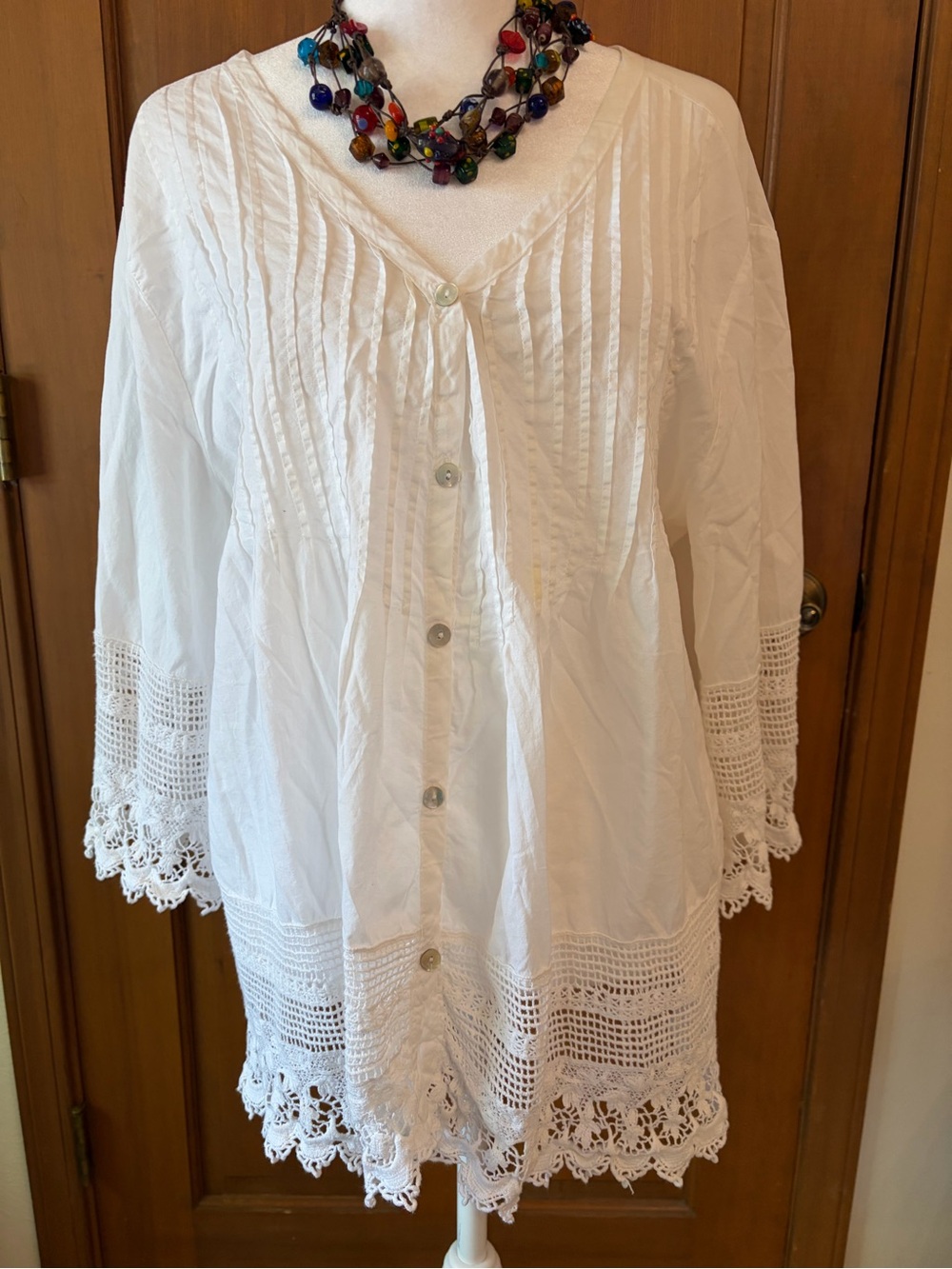 White Crochet-Trim Button Blouse by True Grit